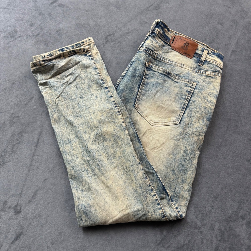 Refinery Republic Mens Acid Wash Distressed Moto Jeans Blue 38x32 Slim Fit